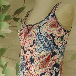 Chaps Navy Blue Multi Color Paisley Tank Style Summer Dress Medium Soft Cotton